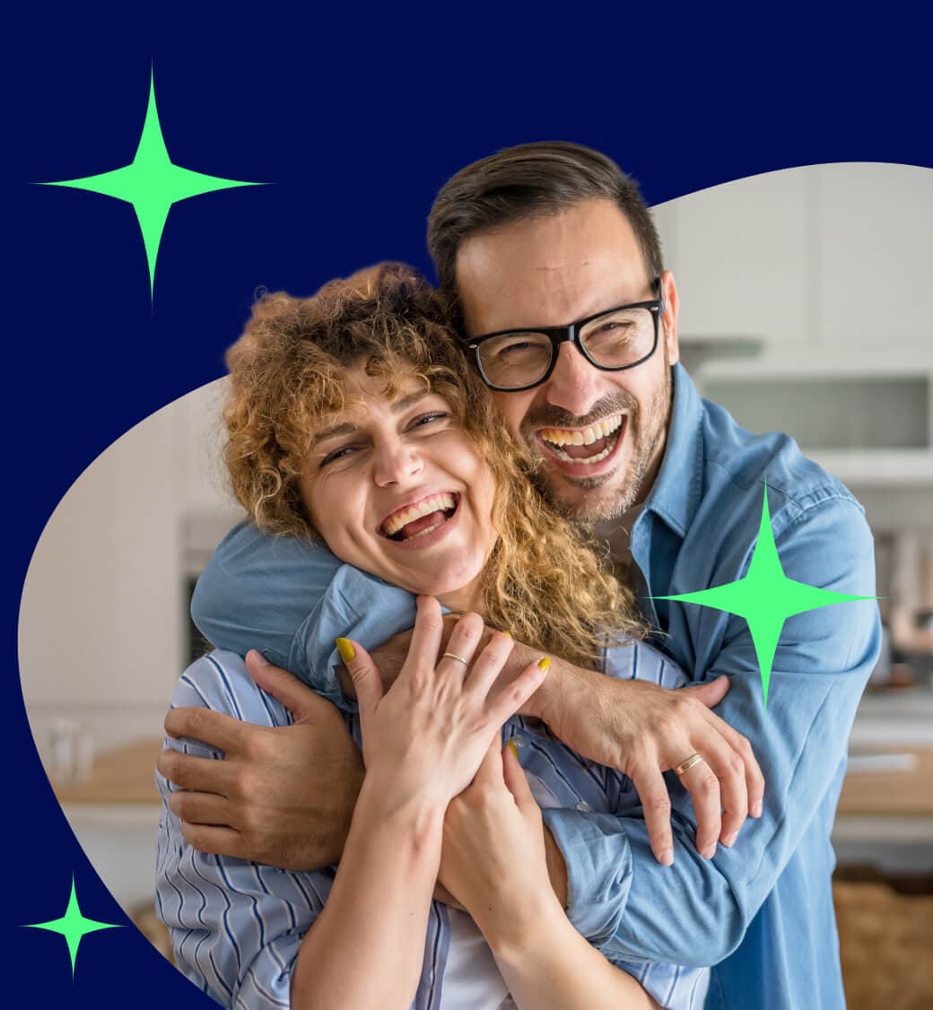 Couple hugging with happy face