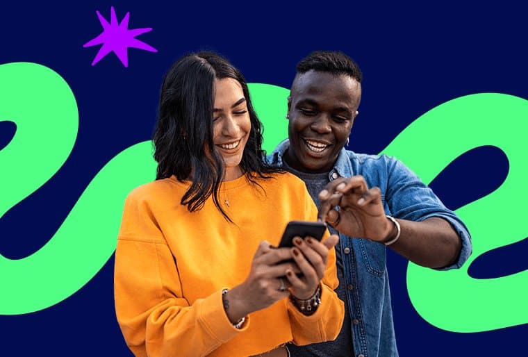 Young person using smartphone with privacy protection features displayed on screen